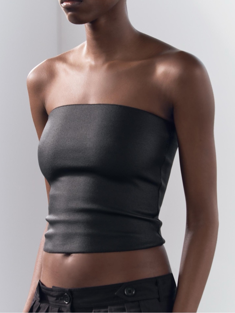NWT Zara Black Compare stretch knit strapless top. Size Large